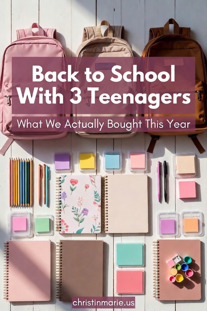 Back to school flat lay with supplies, notebooks, and pink backpack