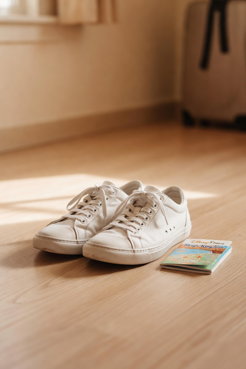 Comfortable broken-in sneakers ready for a Disney trip